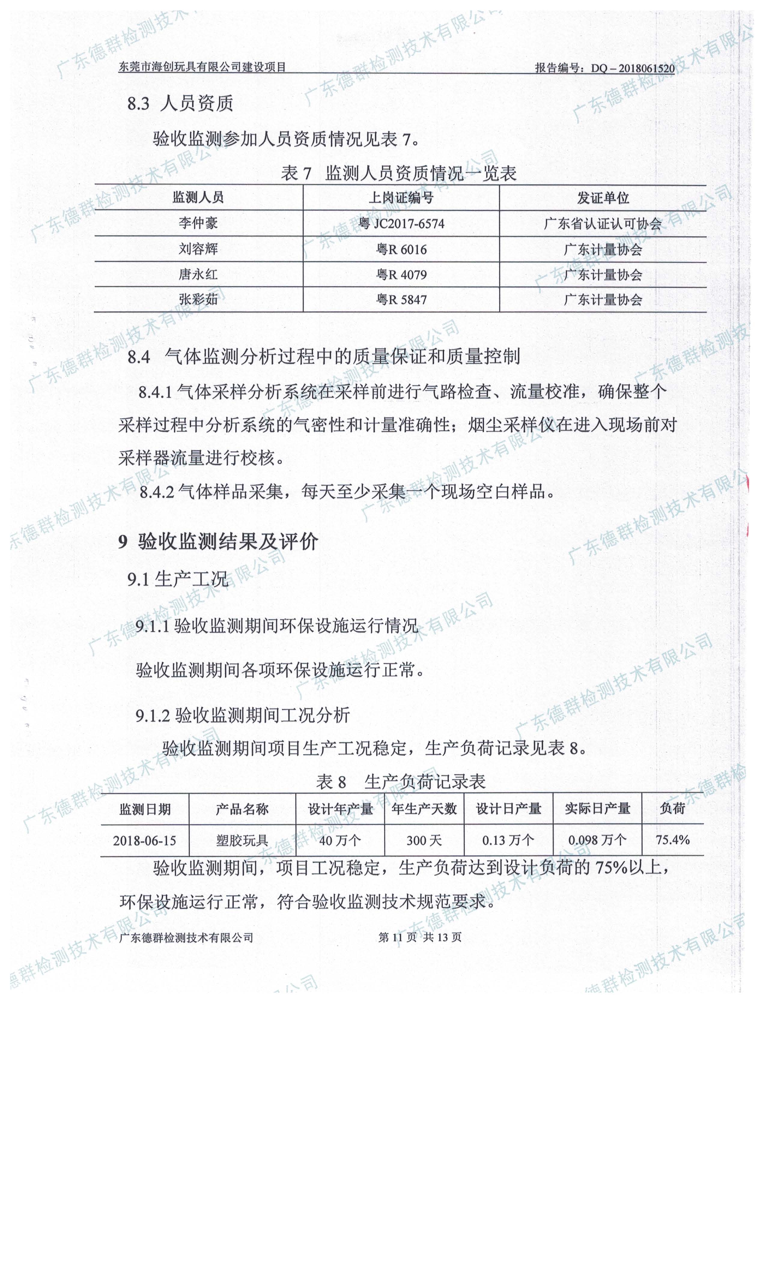 东莞市海创玩具有限公司新建项目自主验收公示