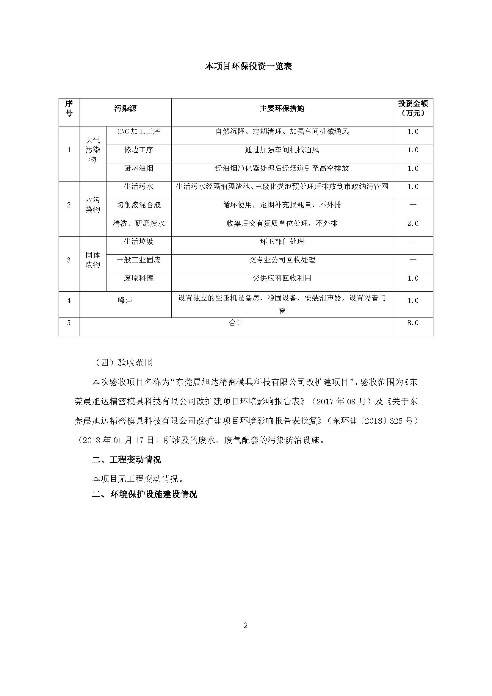 东莞晨旭达精密模具科技有限公司改扩建项目自主验收公示