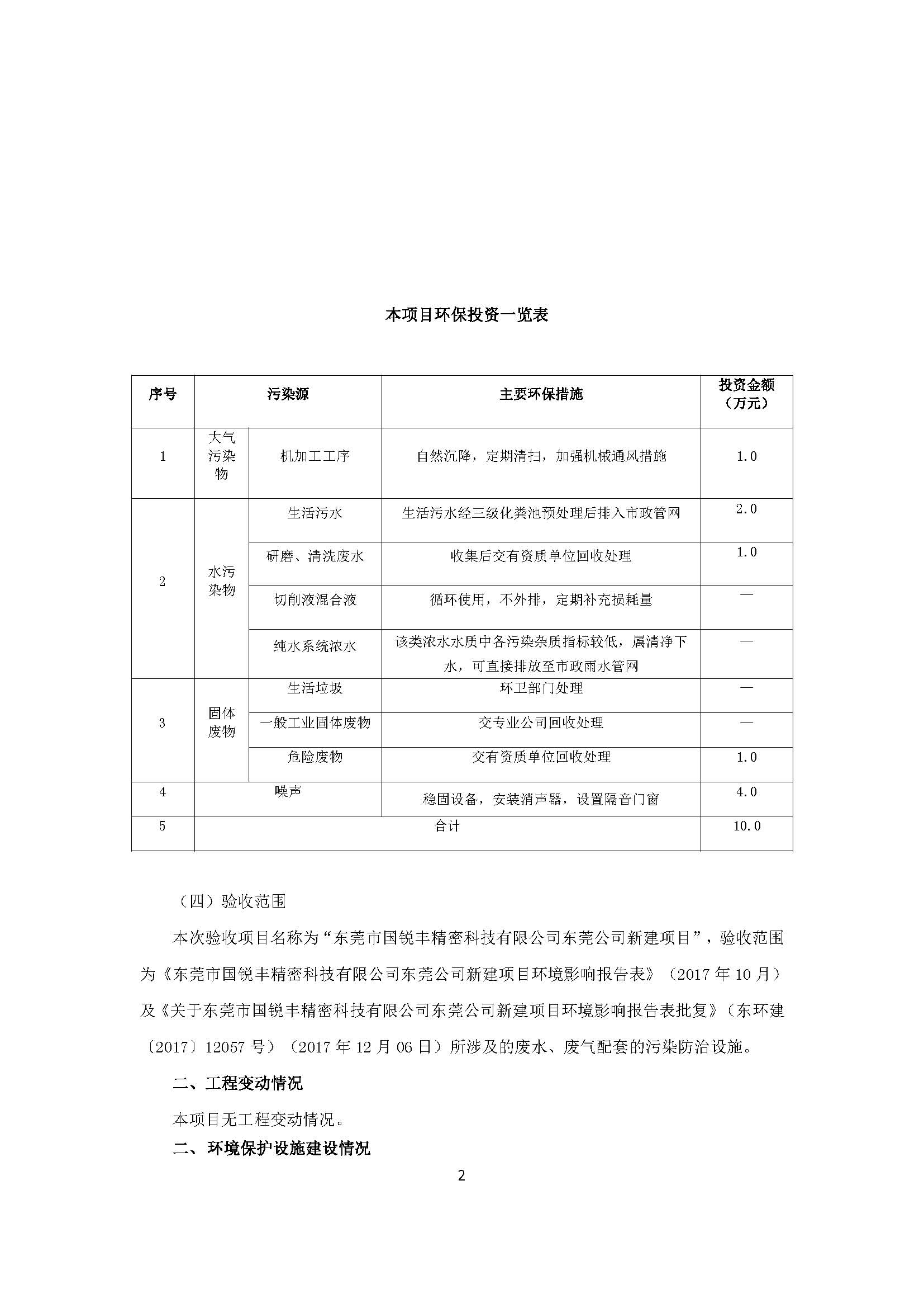 东莞市国锐丰精密科技有限公司新建项目主验收公示