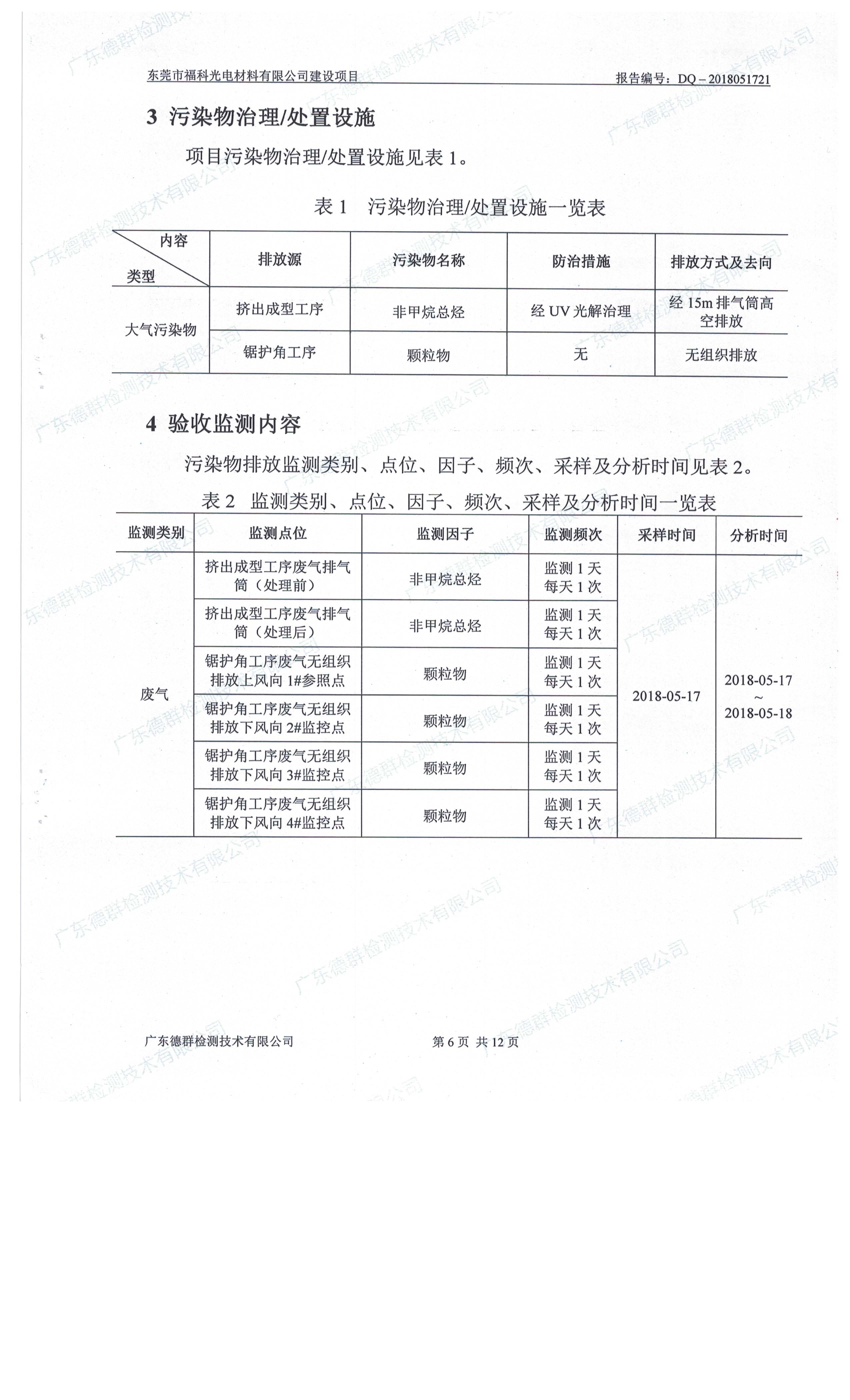 东莞市福科光电材料有限公司新建项目竣工环境保护验收公示